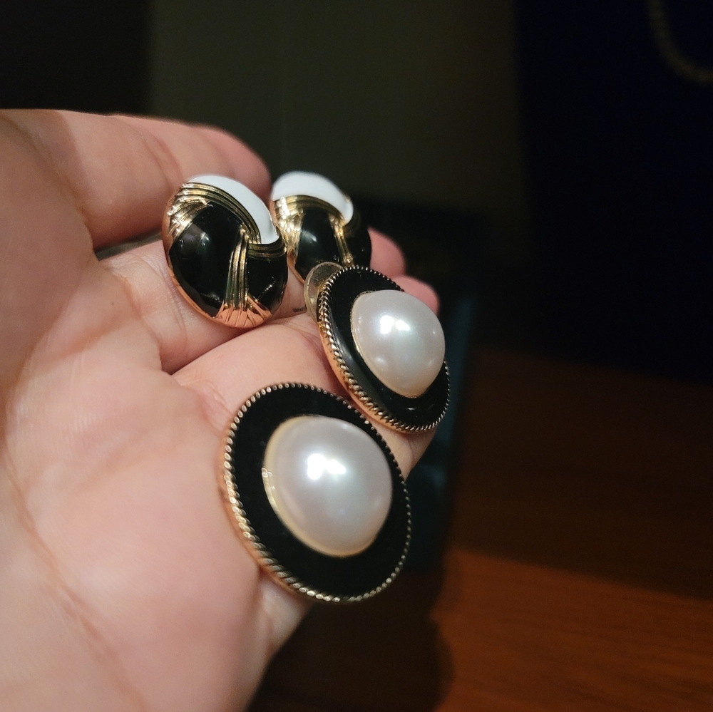Fashion Elegant Black and Gold Pearl Earrings